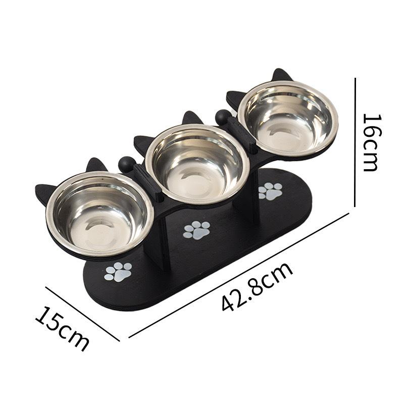 Wooden pet bowl rack, home standing pet feeder, cat and dog angled drinking stand, tableware