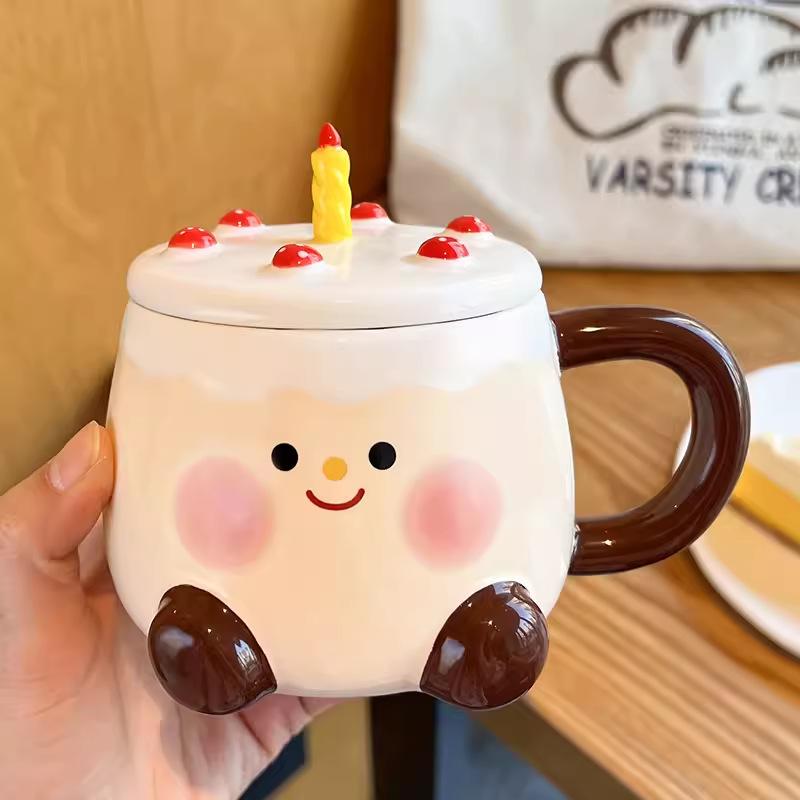 

Подарок на день рождения для девочки, керамическая кружка высокого качества с крышкой, милая домашняя чашка для кофе и воды, креатив 460ml