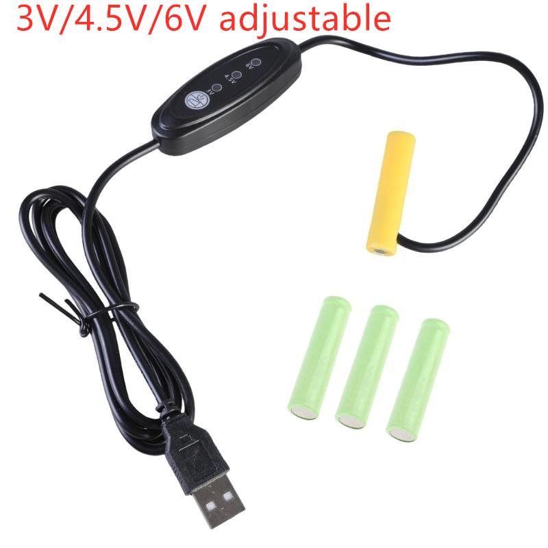 USB 3V 4.5V 6V voltage adjust LR03 AAA Dummy Battery Eliminators USB Power Supply Cable Replace 2-4pcs Batteries for LED Light