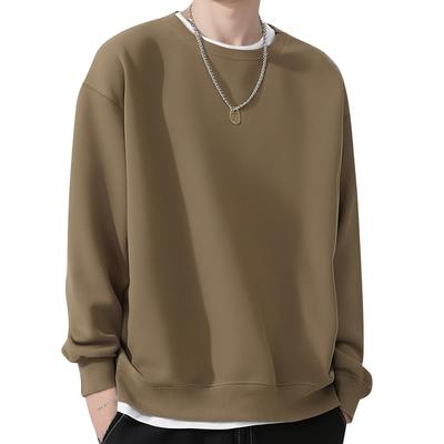 SLEEPSINERO Winterbekleidung Übergröße Rundhals Baumwolle Langarm Einfarbig Wandern Dunkles Khaki Herren Sweatshirt, [Lockere Passform, Schlankmachend], T-Shirt, Casual,