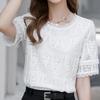 Casual Fashion Solid Lace Hollow Out T-shirt Summer New Short Sleeve O-Neck Loose Pullovers Tops Women's Clothing