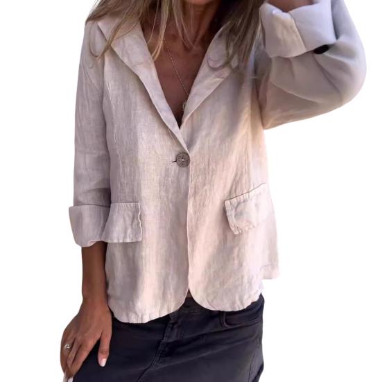 

Пальто с лацканами, длинными рукавами, карманами с клапанами, пиджак, сплошной цвет, свободная работа на одной пуговице M хаки