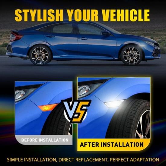 Clear Switchback Sequential Signal LED Side Marker Lights For 16-21 Honda Civic