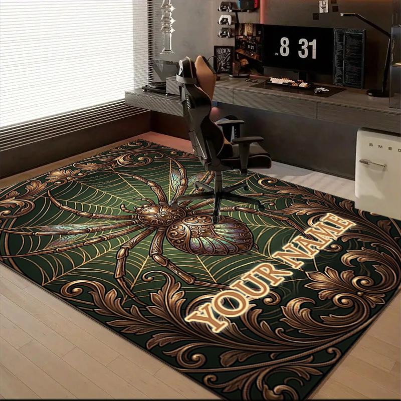 1PC Custom Name Steampunk Spider Web Theme Floor Mat Ideal for Living Room, Game Rooms, Office, Bedroom,Floor Mat Playful Design