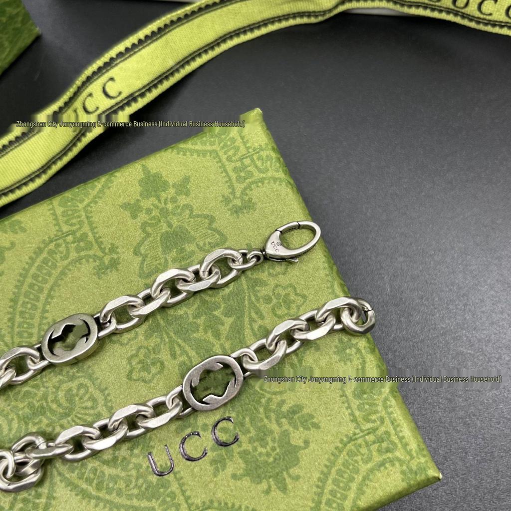 Vintage White Gold Double G Interlocking Bracelet - Women’s Fashionable Cuban Chain Bangle