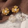Gold-Plated Zircon Pearl Flower Clip-On Earrings – No Piercing Needed, Luxury Daily Wear