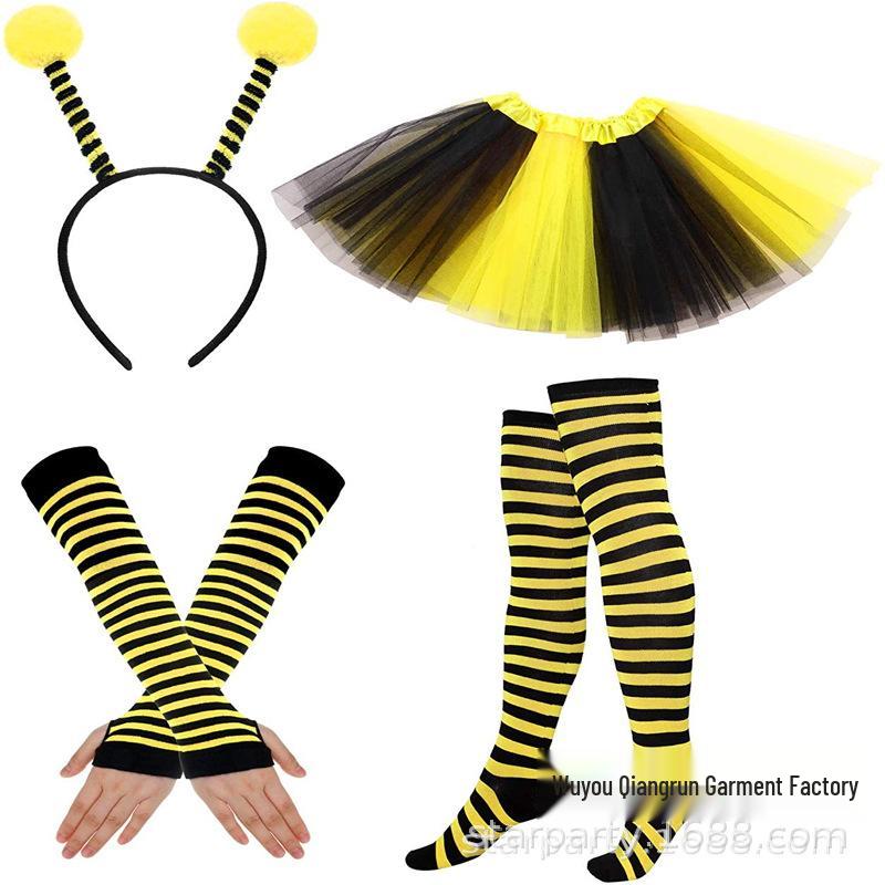 Zestaw Kostiumów Cosplay na Halloween 2026 Pszczoła ze Skrzydłami, Peleryną, Opaską na Głowę i Okularami dla Dorosłych i Dzieci