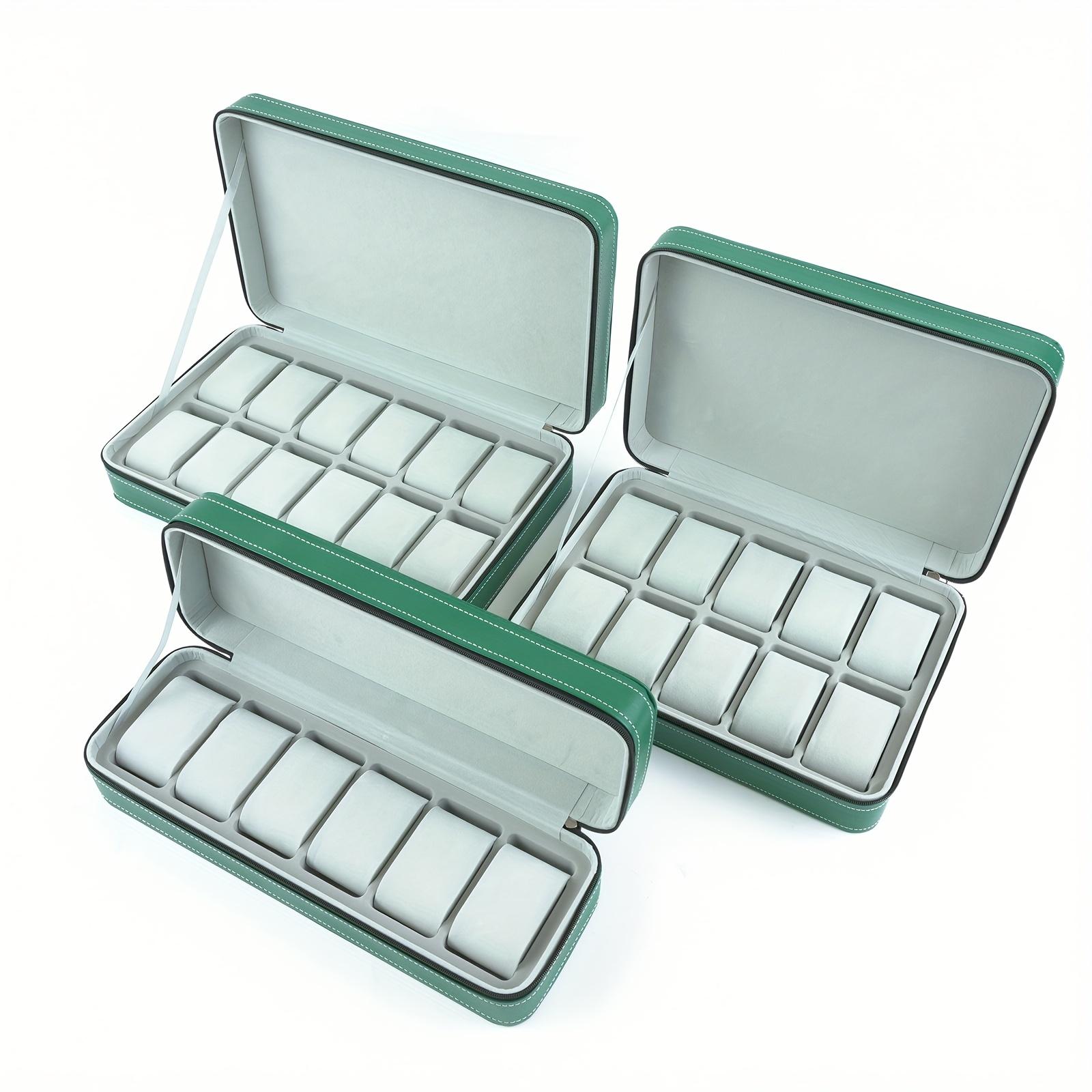 

Portable Watch Box, Dustproof Faux Leather Case w/ Transparent Lid. Jewelry Organizer for Watches & Bracelets. Minimalist Design 6 slots зелений