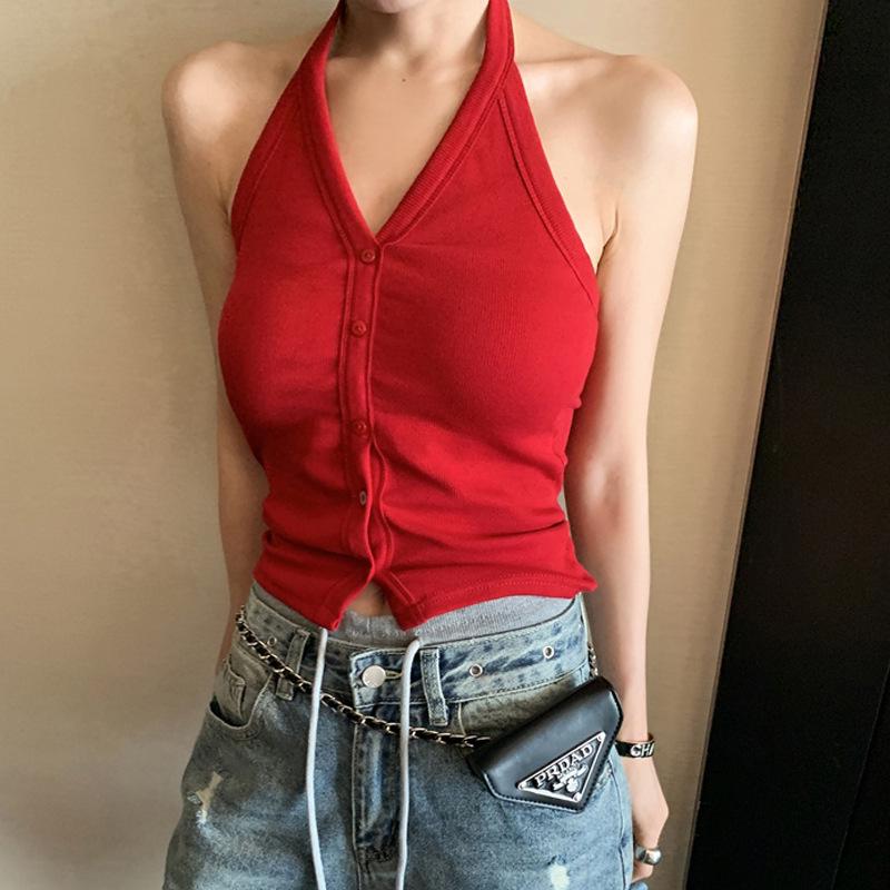 

Американский Ретро Сексуальный Халтер Без Спины Женский Летний Приталенный Топ - Модный Необычный Жилет 1 (Premium Version) красный