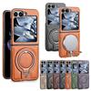 Luxury Leather Phone Case For Samsung Galaxy Z Flip 7 6 5 4 3 5G Magnetic Cover Ring Metal Bracket Shockproof Kickstand Cover