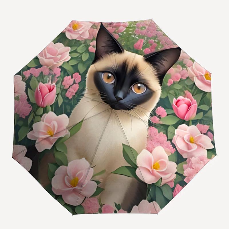 1pc Cat Floral Print Automatic Open/Close Umbrella - Compact Travel Umbrella, Gift for Birthdayyy251208147
