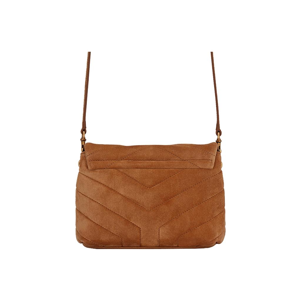 Saint Laurent Borsa a Spalla Mini Loulou Logo Trapuntata in Pelle con Patta Donna Cannella 678401-1U837-7761