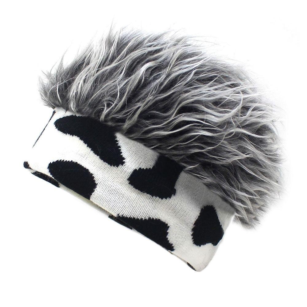 Fluffy Men Natural Unisex Adult Fake Hair Hat Hair Accessories Beanie Wig Hat Fun Short Hair Caps