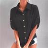 Women's Summer Shirt Short-sleeved Pocket Lapel Mid-length Cotton and Linen Shirt