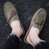 Summer Suede Leather Mules Men Backless Loafers Slippers Slip on Flats Green Casual Shoes Half Shoes for Men Large Size 46 47