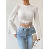New Women'S Artistic And Elegant T-Shirt With Autumn And Winter Tassel Design And Flared Sleeves Short Top