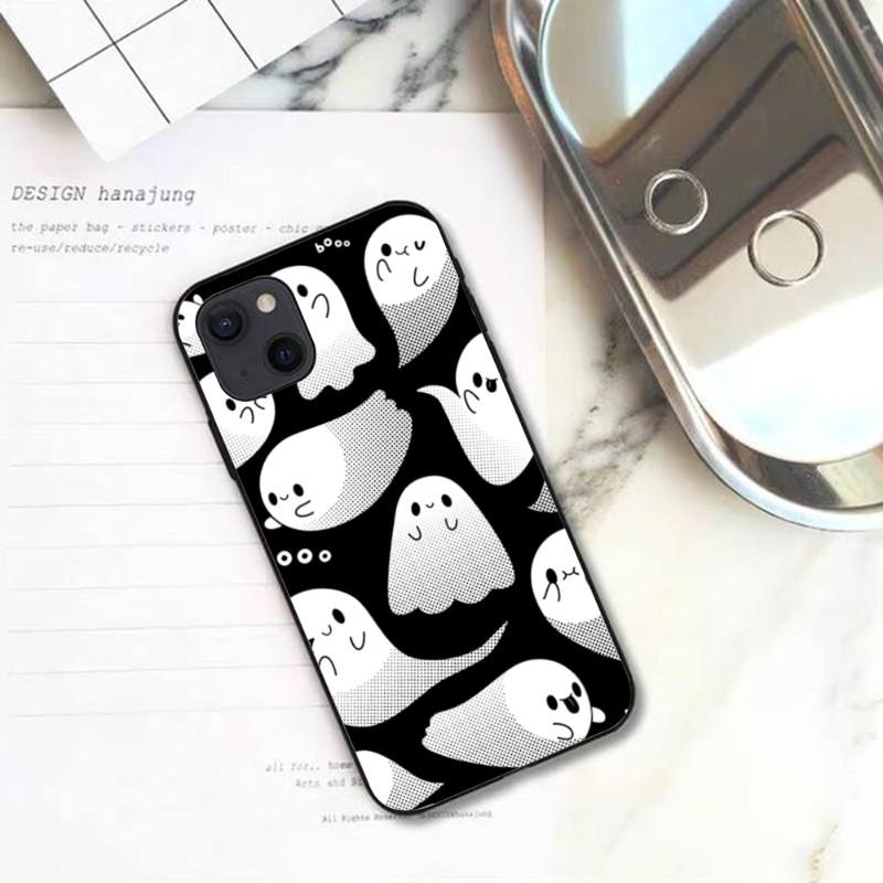 Cute Ghost Spooky Phone Case For IPhone 13 12 11 XS X 8 7 6 Plus Mini Pro Max SE 2022 Soft Black Phone Cover