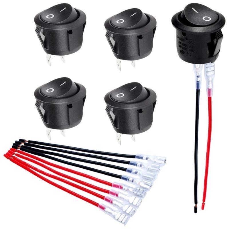  Set Of 5 Two Way Round Rocker Switches Featuring 15CM Connection Wire  Electronic Device Switches for Easy Installation