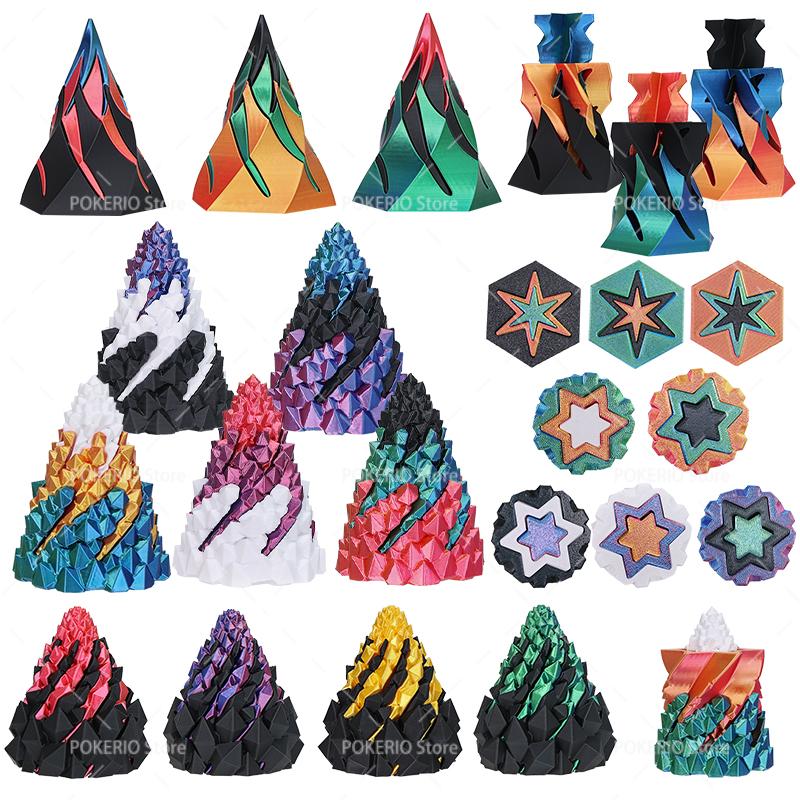 3D Printed Impossible Stone Passthrough Plaything Helix Spinning Pressure Reducing Plaything Pass Through Pyramid Vortex Thread Illusion Plaything