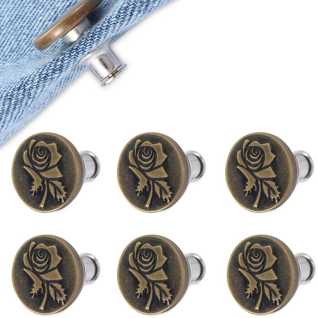 6PCS-Jeans Waist Buttons Nail Free Adjustable Waist Extenders Buttons Detachable Clothing Pants Waist Buckle