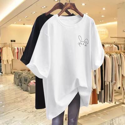 Large Version Long Cotton Round Neck Texture Rice Apricot Short-sleeved T-shirt Women's Summer 2025 New Half-sleeved T-shirt Ins