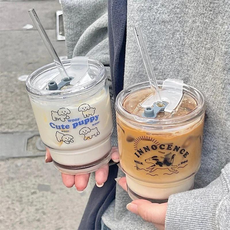 350ml Straw Cup with Lid Transparent Glasses Water Bottle Reusable Coffee Tumbler Ice Coffee Mug Juice Milk Glass Cup Drinkware