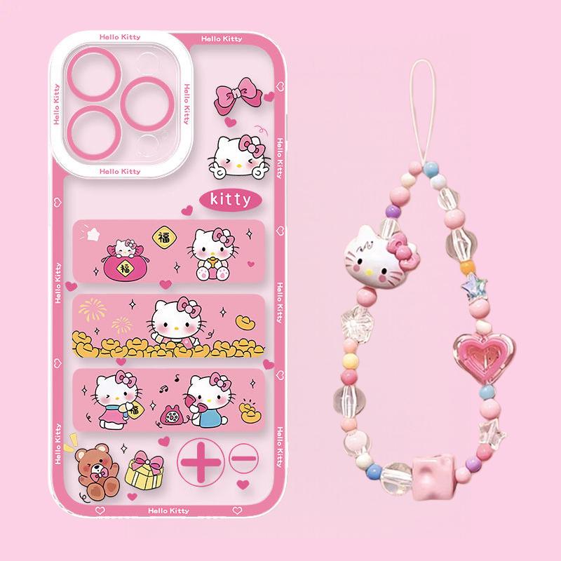 Cartoon Hello Kitty Bracelet Chain Casing For Iphone 17 16 Pro Max 17 Air 15 14 12 13 11 Pro Max X13 Mini 16e 15 Plus Clear Case
