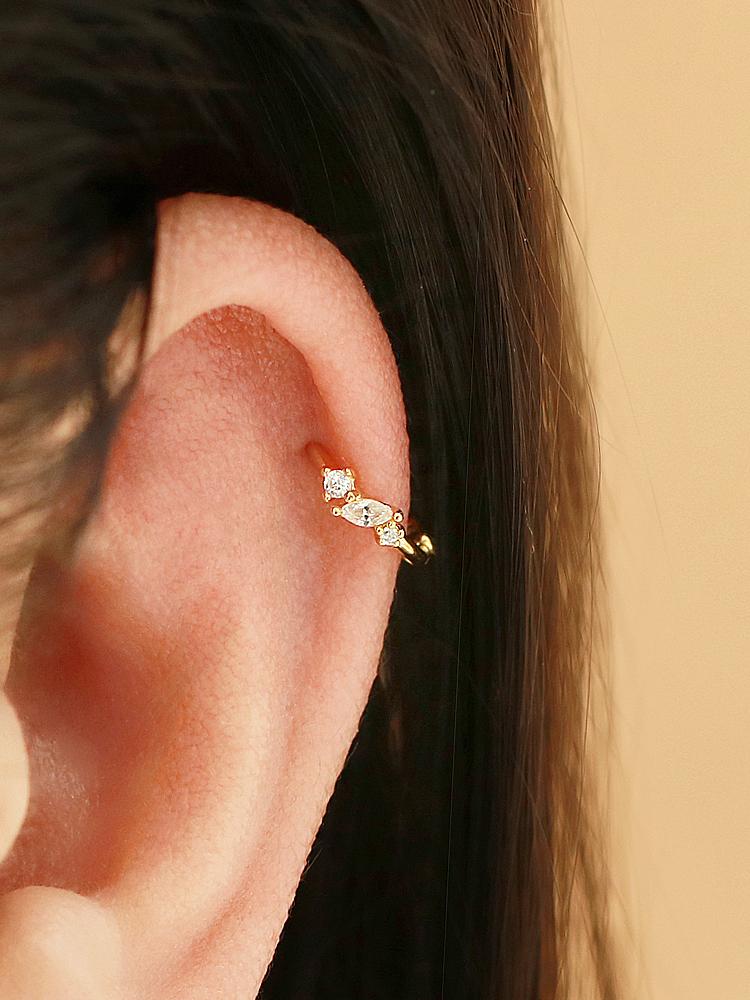 Minimalpiercing 925 Gold Mini Cubic One-Touch Ring Piercing Earrings