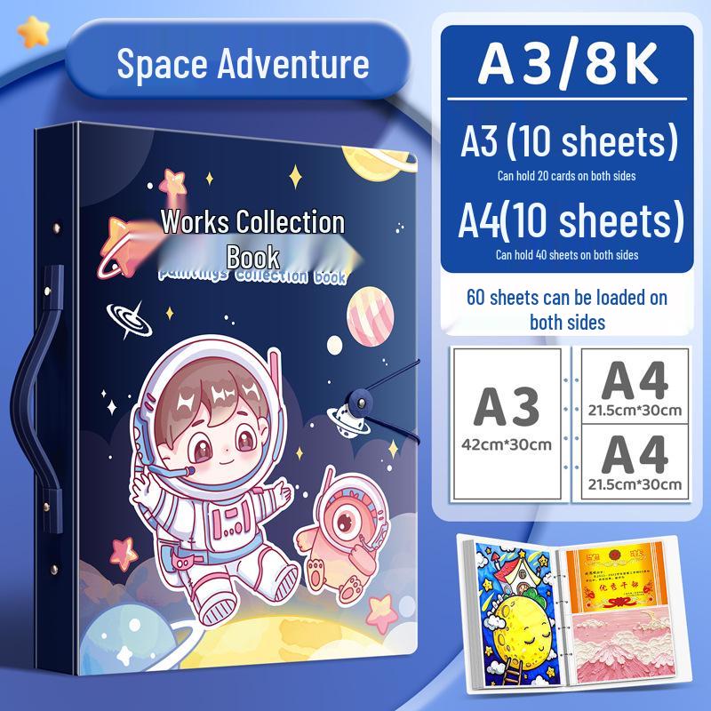 Kaba Bear A3 Portfolio Album: Children's 4K/8K Open Drawing Folder and A2 Sketchbook for Storing and Displaying Artwork