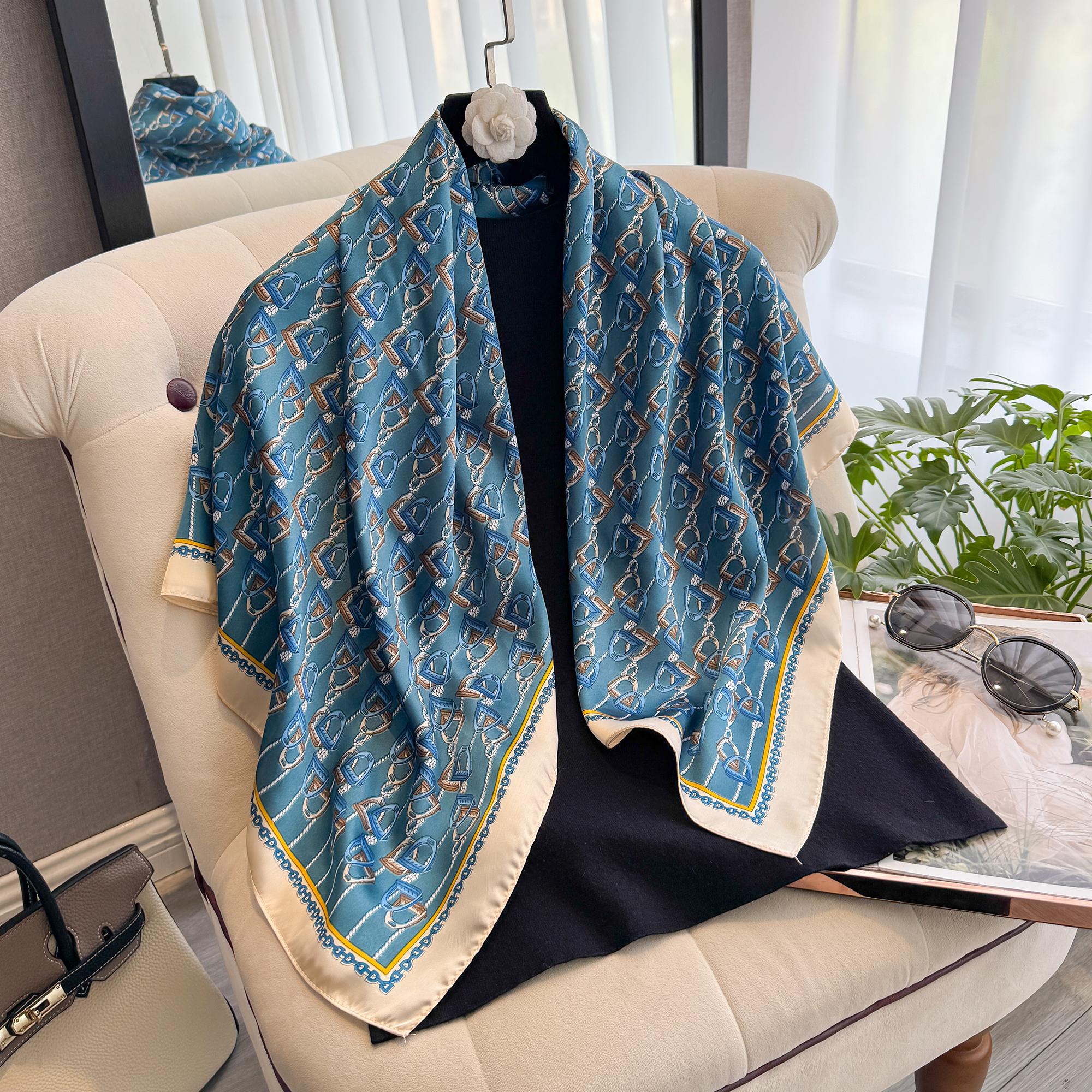 

Latest Design Luxury 90Cm Silk Women Scarf Sunscreen Foulard Shawl Hijab Female Hair Hijab Wraps Neckerchief Bandanda Echarpe