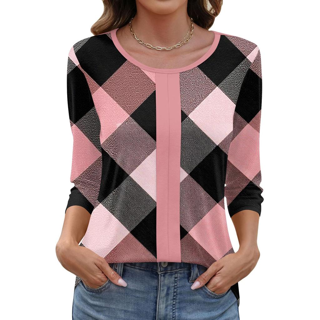 Top elegant pentru femei, casual, cu mânecă trei sferturi, cu guler imprimat, pulover