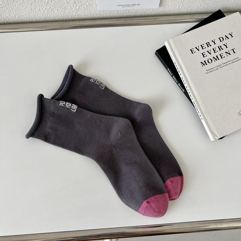 

Autumn And Winter Socks Women S Solid Color Curling Tide Socks Japanese College Style Embroidery Medium Tube Stacking Socks One size fits all