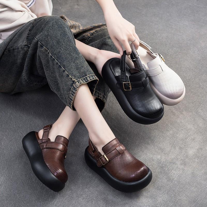 Fashion GKTINOO Retro Round Toe Breathable Thick Sole Sandals 2025 Summer New Casual Versatile Women's Flat Platform Shoes