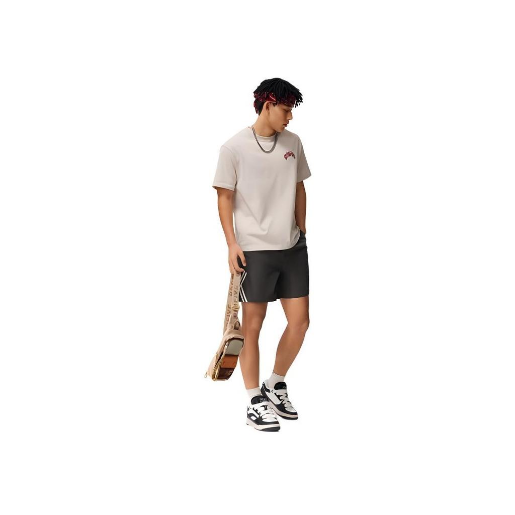 Li Ning Badfive Tactical Letter Print Loose Round Neck Short Sleeve T-Shirt Men Tops Off-White AHSU435-2