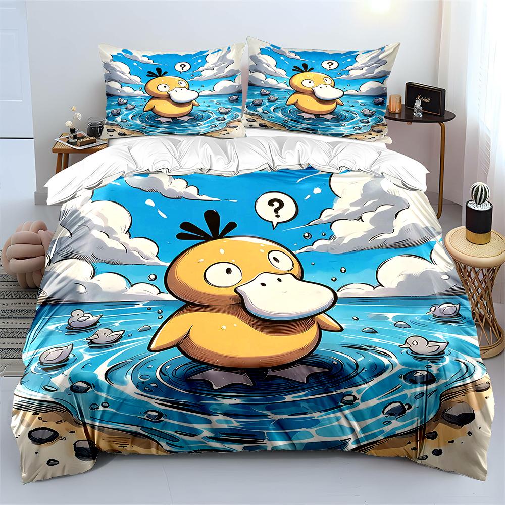 Modern Trendy Japanese Anime Pokemon Psyduck Printed 1 2 Pillowcases Adult and Children Luxury Quilt