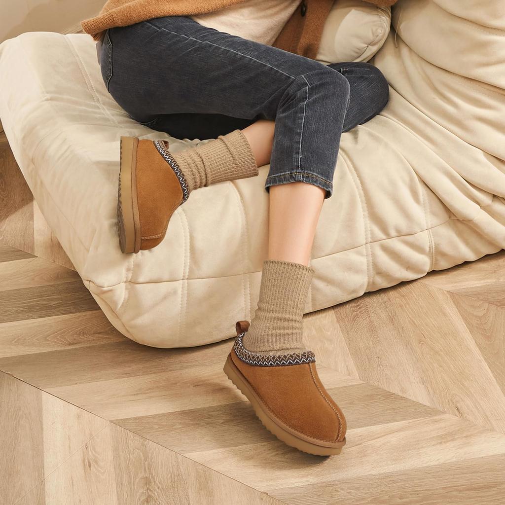 Fashion Comwarm Winter Genuine Suede Snow Boots Warm Women Fuzzy House Slippers Water Resistant Women Fur Slippers Soft Fur Ankle Boots