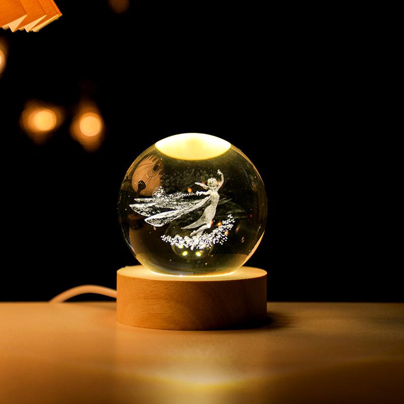 

3D Carved Rose Crystal Ball Night Light - Creative Birthday Gift & Desktop Ornament 6cm Single