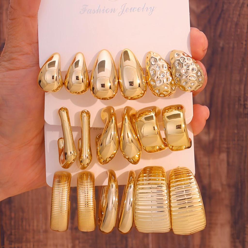 Women's Geometric Gold Teardrop and Twist Earring Set (3-9 Pairs)