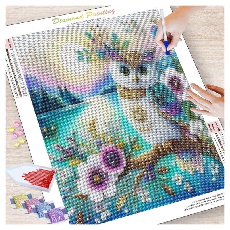 Diamond Painting Cartoon Animal Owl Full Square/Round Mosaic Rainbow Flower 5D DIY Paintings For Interior