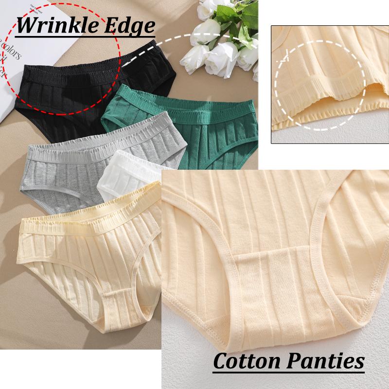 Women Seamless Cotton Crotch Panties Summer Dopamine Briefs Underwear Solid Color Breathable Elastic Sexy Stripe Lingerie Spring