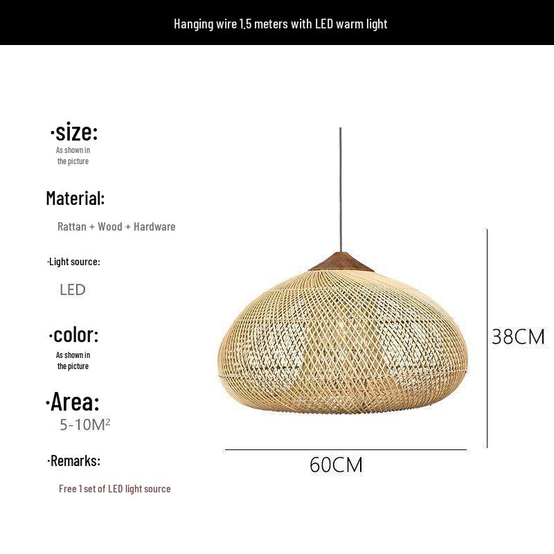 Southeast Asian Wabi-Sabi Rattan Pendant Light for Restaurants, Homestays, Tea Rooms, and Zen Spaces - Vintage Handmade Woven Design