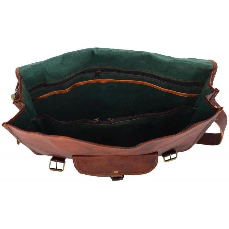 Vintage Art Messenger Shoulder Briefcase Laptop Bag Leather Men's Genuine Brown