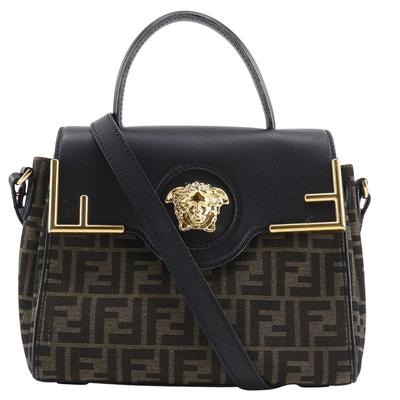 Borsa a mano La Medusa Zucca x Versace Fender 2 vie a spalla Nero / Marrone Tela di nylon/pelle Donna Usato