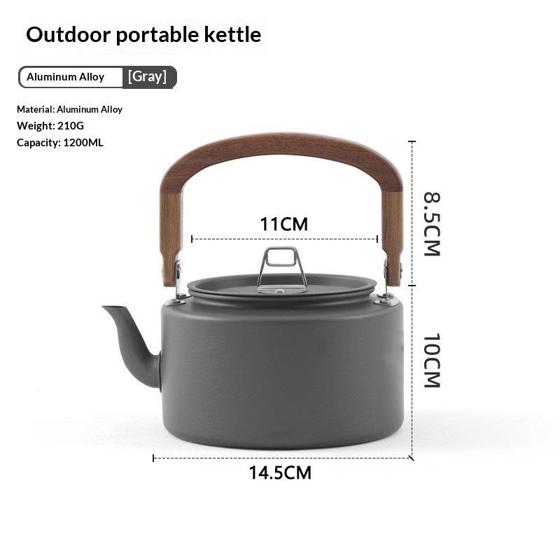 1.2LCamping Kettle Lightweight Aluminum Alloy with Wooden Handle Portable Outdoor Tea Coffee Pot for Hiking Picnic