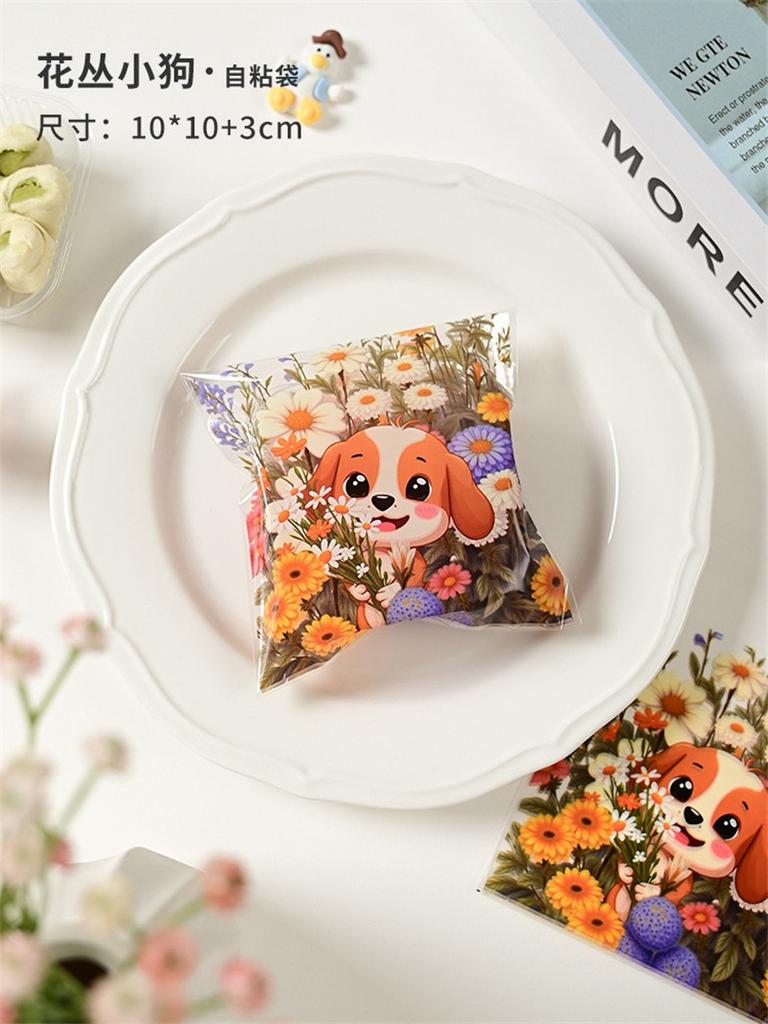 100Pcs/pack 10x10cm Plastic Cartoon Animal Self-Adhesive Cookie Snack Candy Snowflake Crispy Packaging Bags Birthday Party Gift