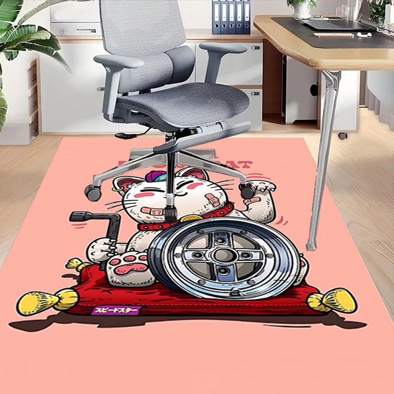1pc LUCKY CAT Home Office, Durable Polyester Floor Mat with Easy, Office Decor, Urban Style, Nonslip Backing