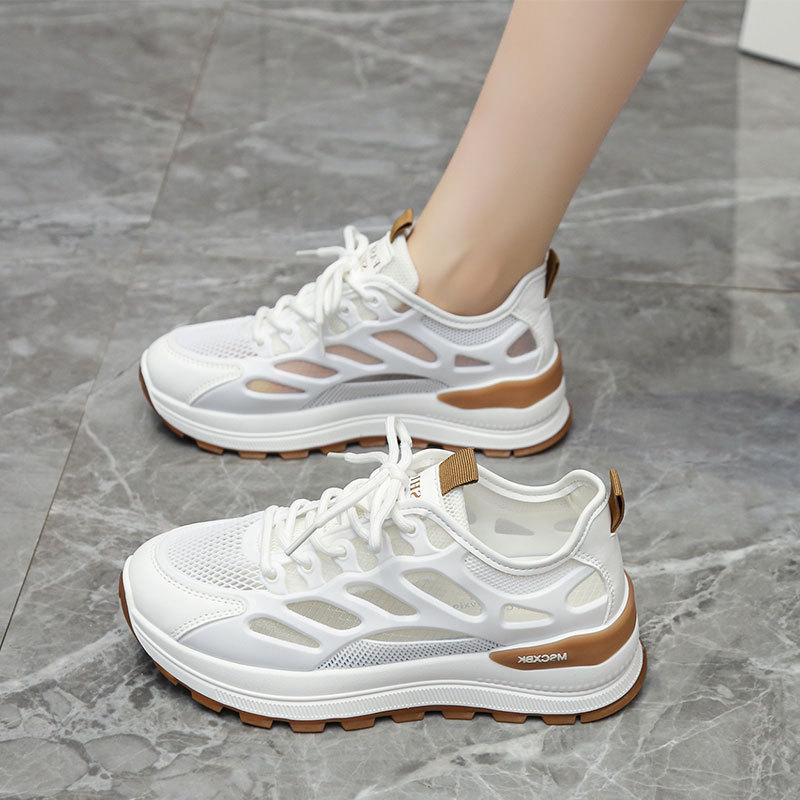 Mesh Breathable Thin Women's Shoes 2025 Summer New Lightweight and Versatile Casual Sports Shoes Thick-soled Non-slip White Shoes