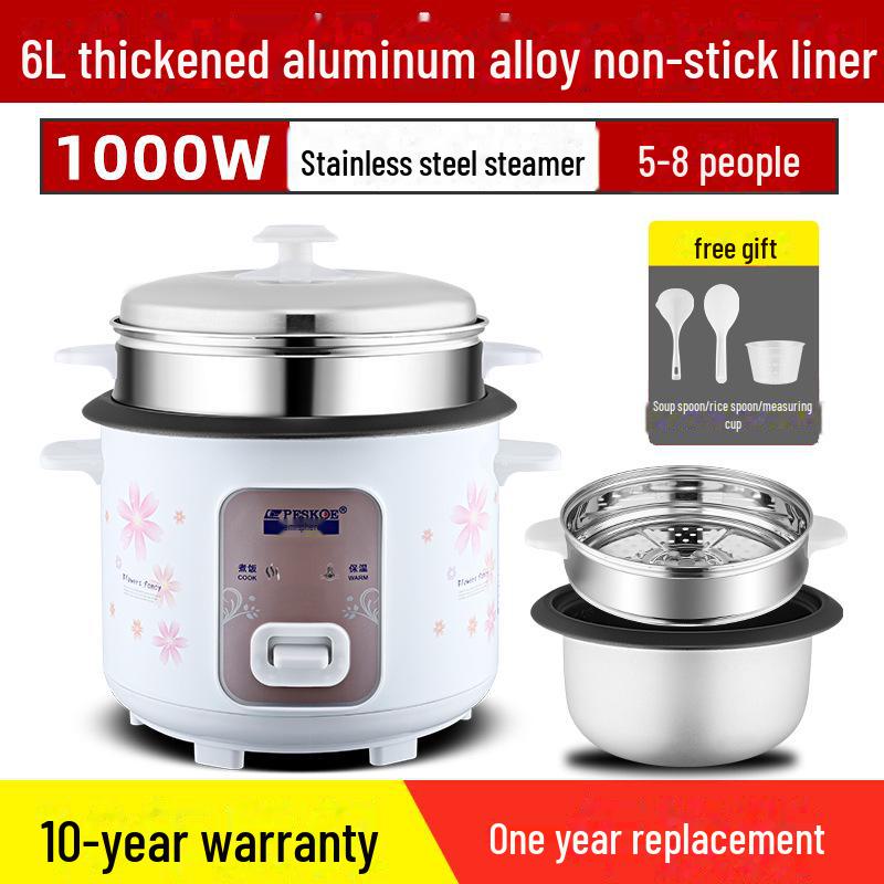 Compact Electric Rice Cooker, 5L Non-Stick, Serves 1-4, Classic Design for Small Households