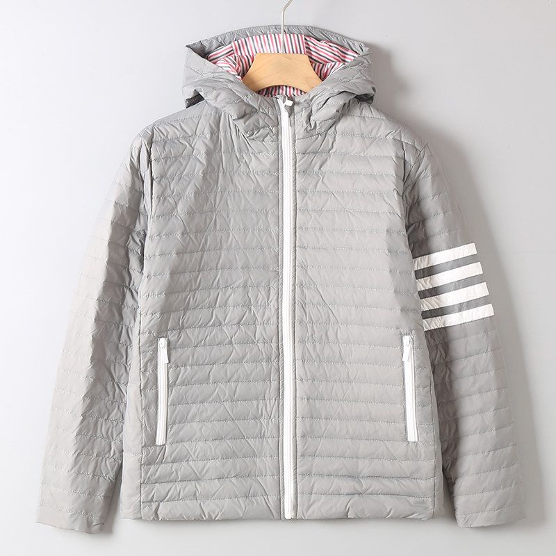 Trendy Autumn and Winter High-End Duck Down Jacket with Four Stripes On the Sleeves, Unisex Windproof and Warm Hooded Coat