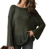 Dame Strikketopper Rund Hals Langermet Genser Topper Løs Passform Ensfarget Høst Pullover Topper Strikk